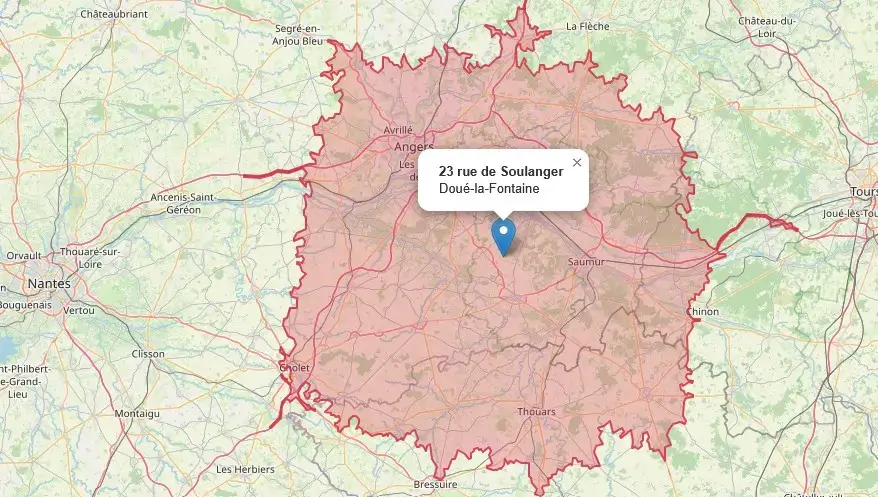 Carte isochrone traiteur fouées Doué-en-Anjou - Zone d